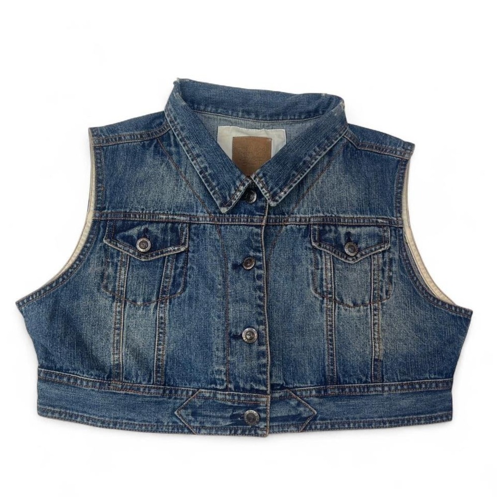 Cropped Denim Vest - Blue Denim Sleeveless Jacket -XL
